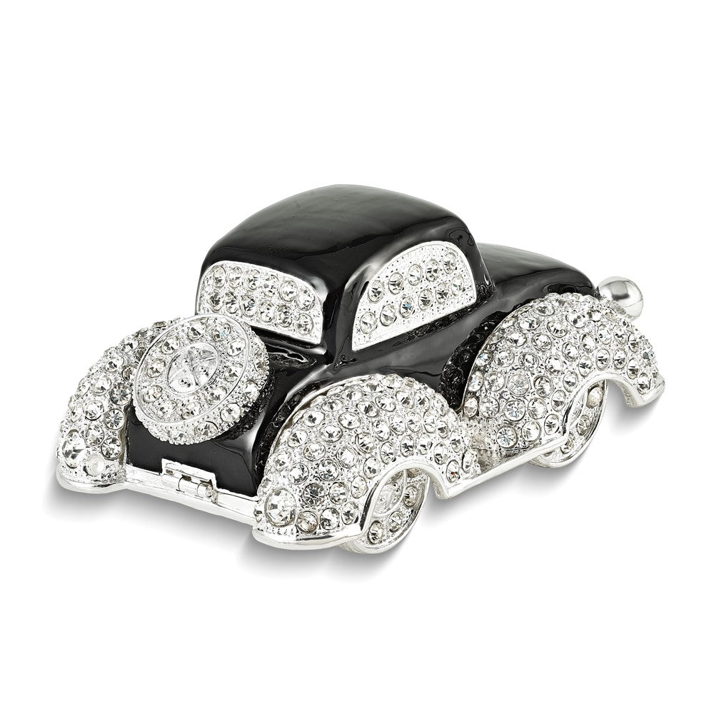 Luxury Giftware by Jere Pewter Bejeweled Crystals Silver-tone Enameled DEAN Black and White Car Trinket Box with Matching 18 Inch Necklace
