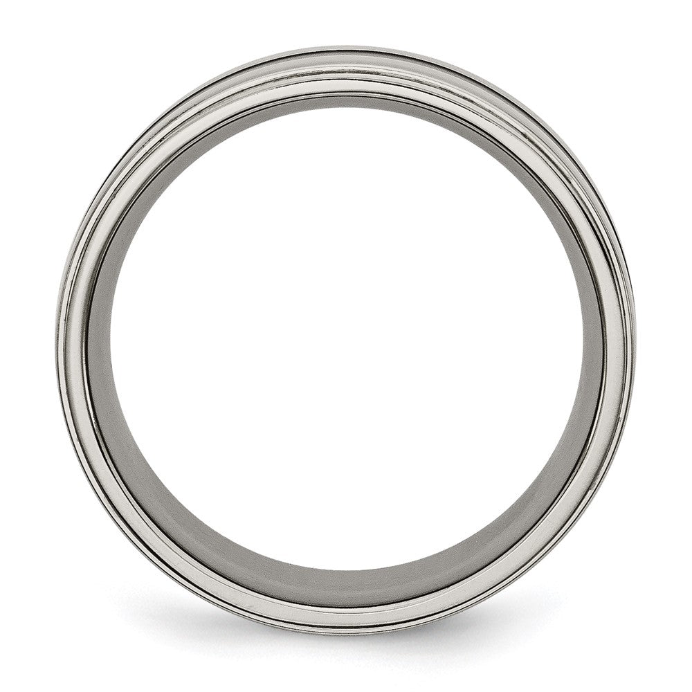 Titanium Polished Black Enamel 8mm Ridged Edge Band Size - 8.5