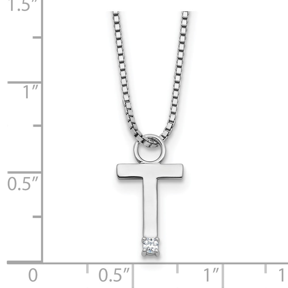 White Ice Sterling Silver Rhodium-plated 18 inch Diamond Letter T Initial Neckalce plus 2 inch Extender 18 Inches