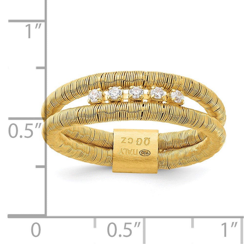 Sterling Silver Gold-plated CZ Wire Wrapped 2 Row Size 9 Ring