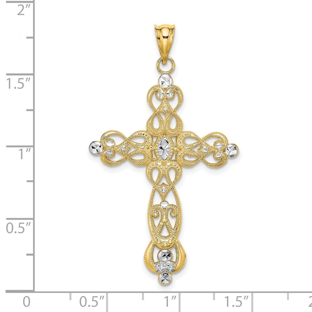 14K W/ Rhodium Scroll Design and D/C Cross Charm