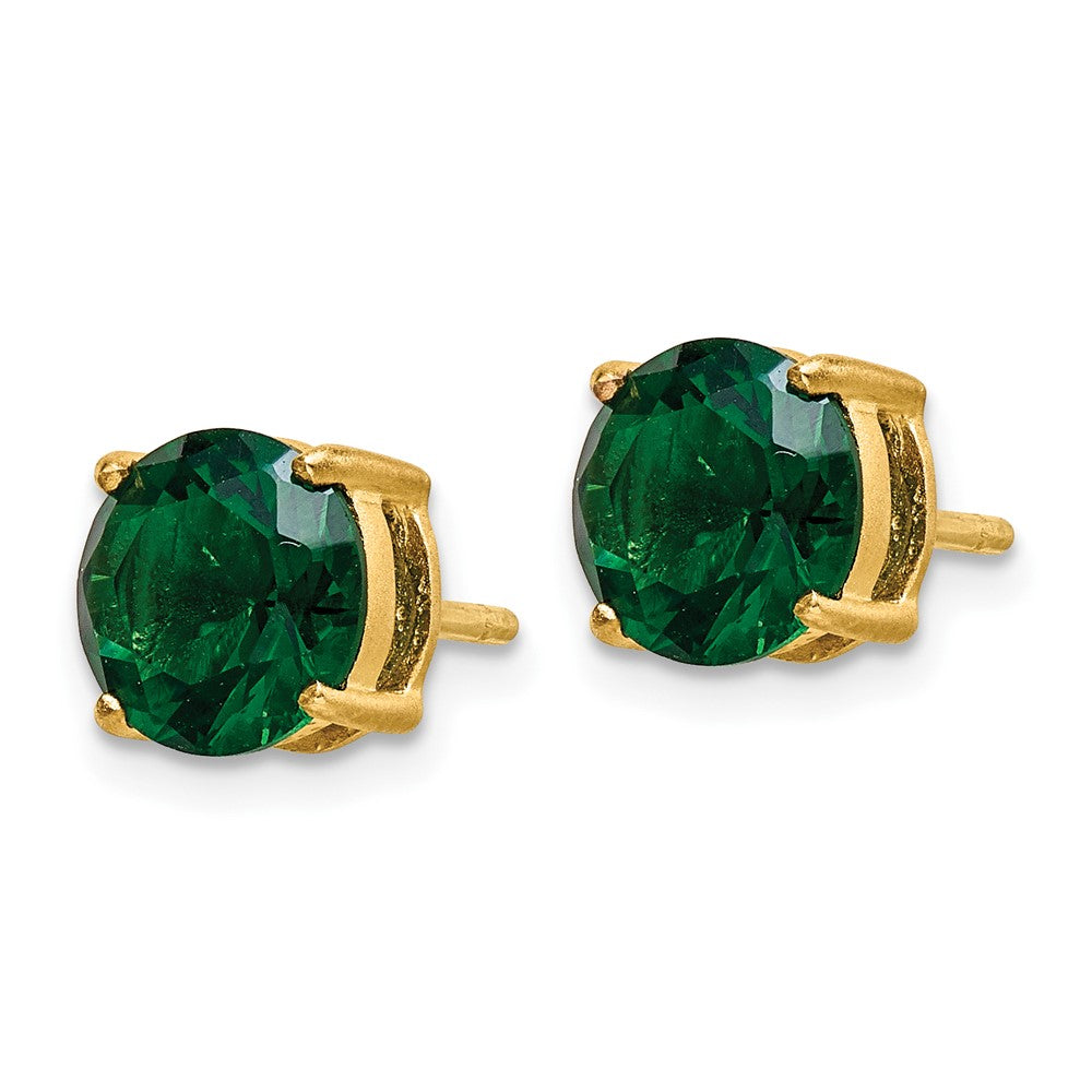 Brass Gold-tone 8mm Imitation Emerald Post Earrings