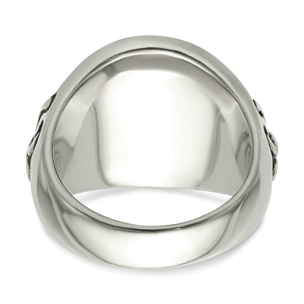Stainless Steel Antiqued and Polished Fleur de Lis Cross Ring Size - 11