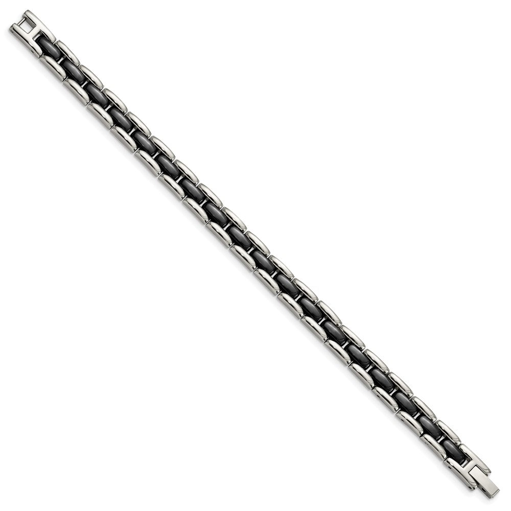 Stainless Steel Polished w/Black Ceramic 8in Bracelet 8 inches