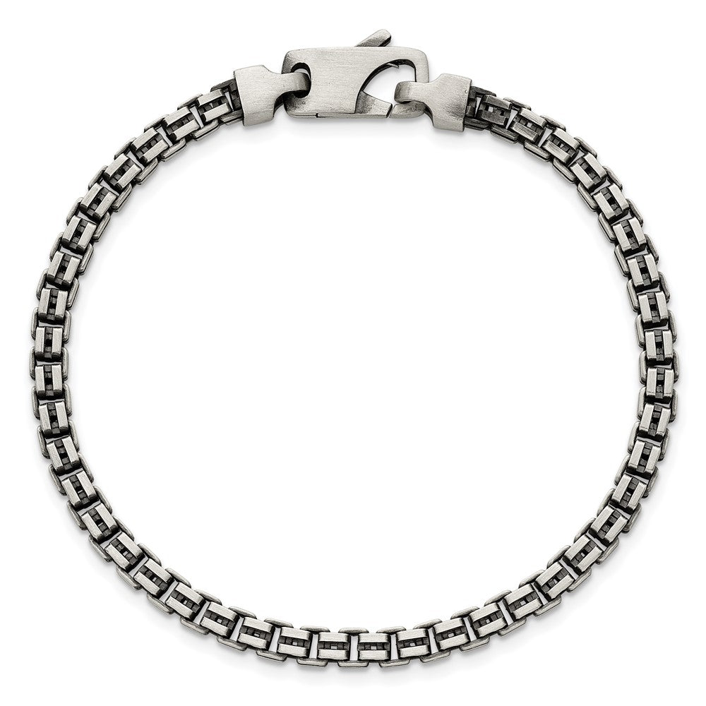 Sterling Silver Antiqued Brushed 4.00mm Fancy Box Link 7.75 inch Bracelet