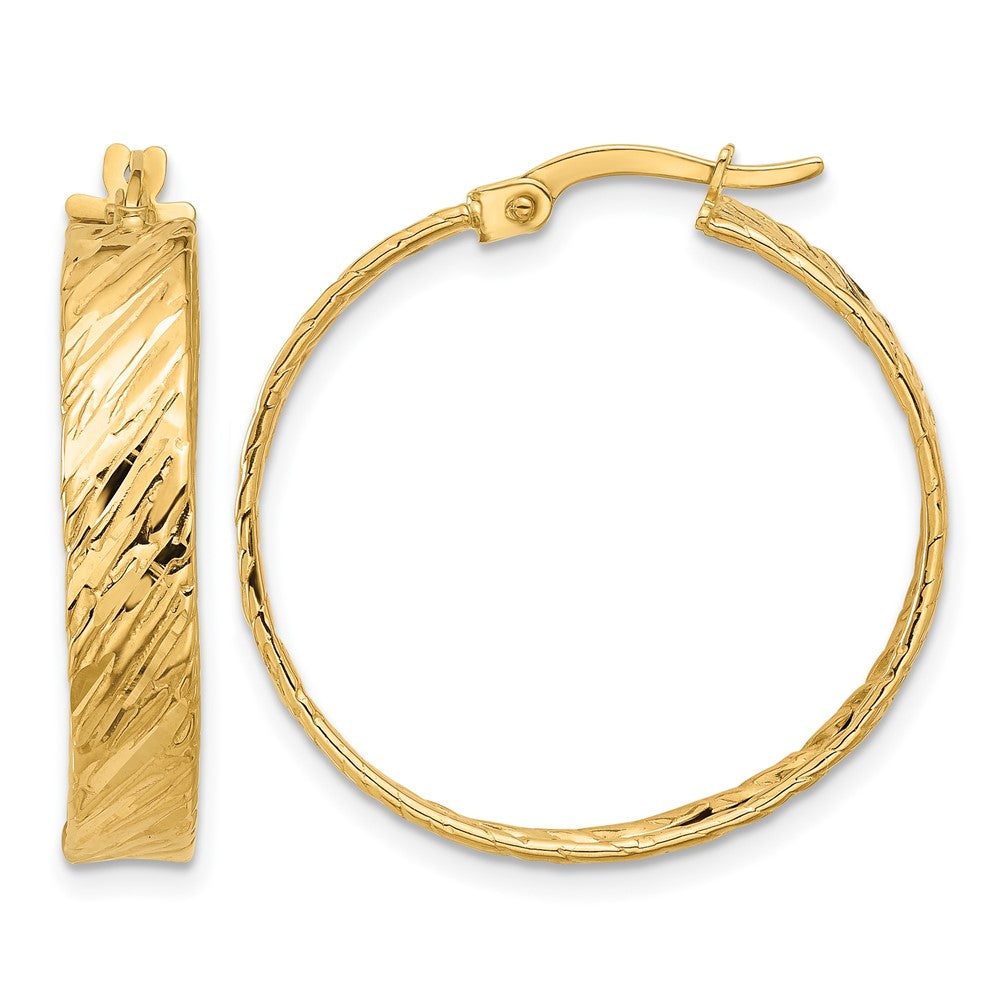 14K Gold Polished & Textured Round Hoop Earrings