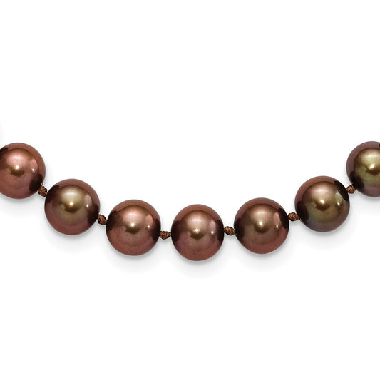 Sterling Silver Rhodium-plated 8-9mm Brown Near-Round Freshwater Cultured Pearl 20 inch Necklace 20 Inches