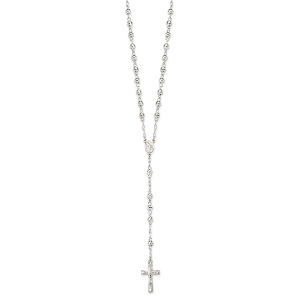 Sterling Silver Polished Rosary 26 inch Necklace 26 Inches
