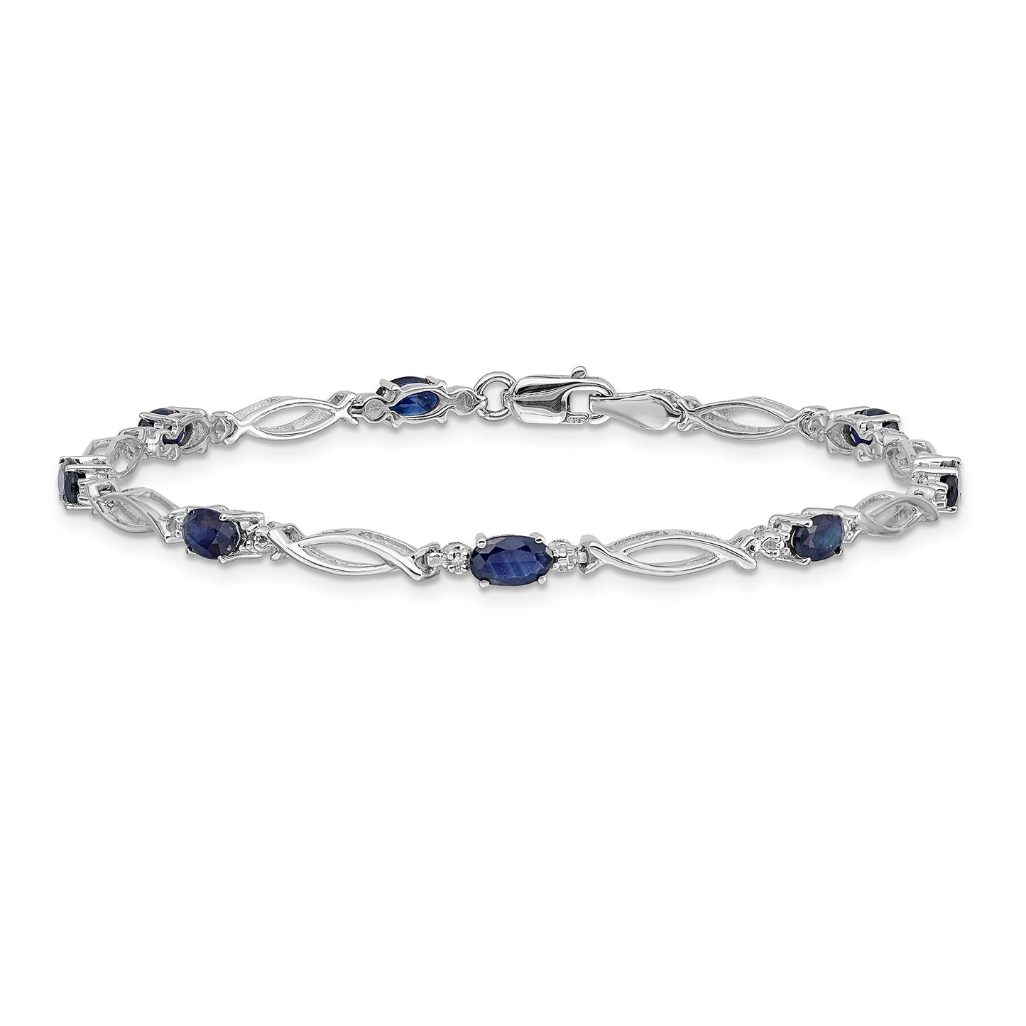 14k White Gold Complete Diamond and Oval Sapphire 7.25 inch Bracelet