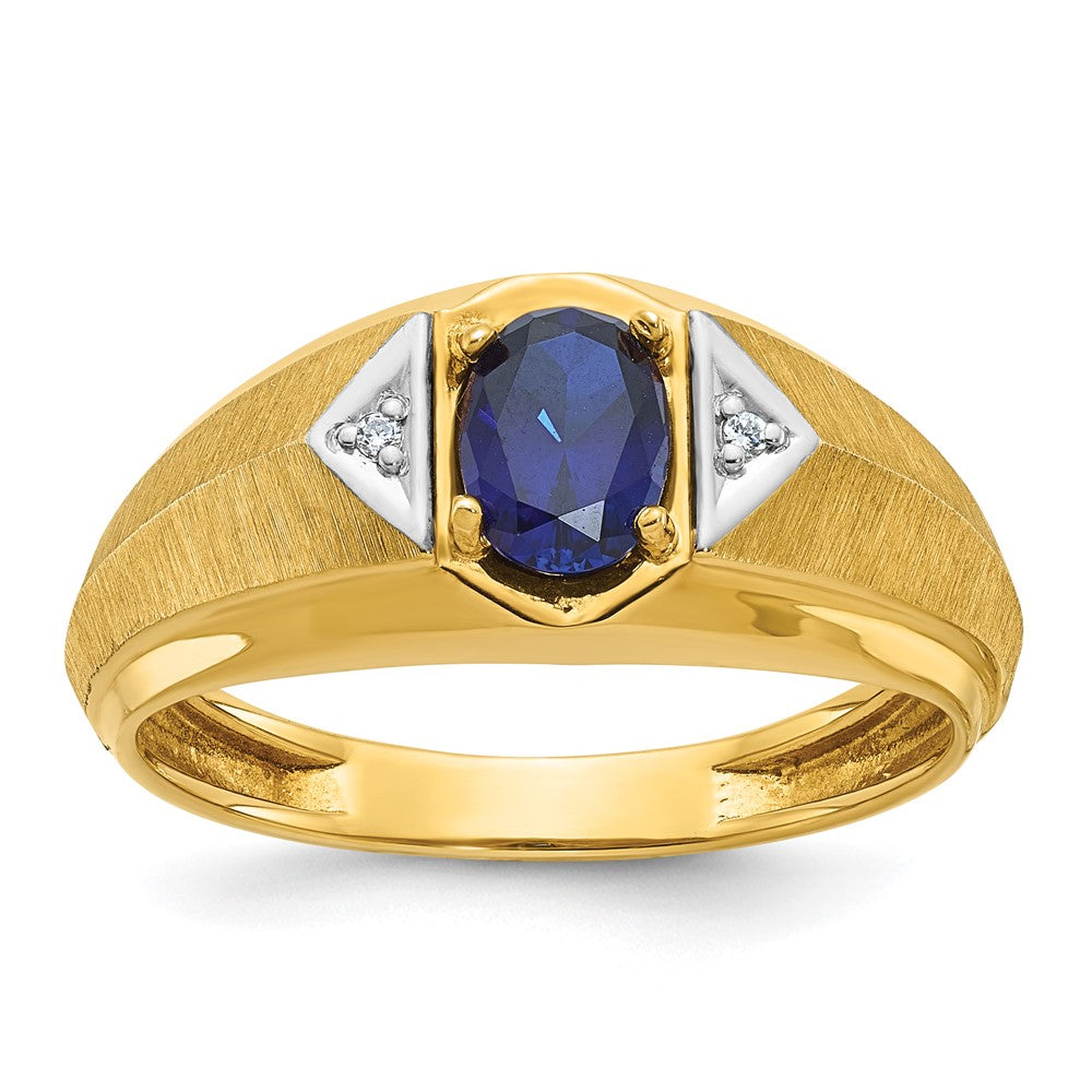 14k IBGoodman Men's Created Sapphire and Diamond Satin Complete Ring Size 10