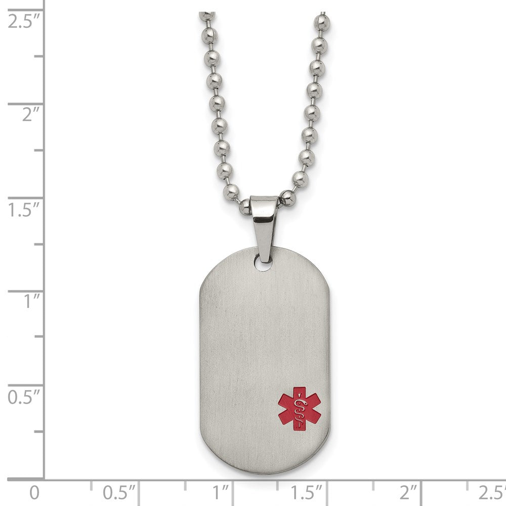 Titanium Brushed Red Enamel MedicalID Dog Tag 20in Necklace