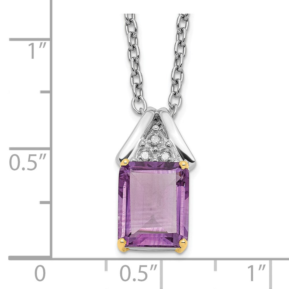 Brilliant Gemstones Sterling Silver with 14K Accent Rhodium-plated Amethyst and Diamond 18 Inch Necklace with 2 Inch Extender 18 Inches