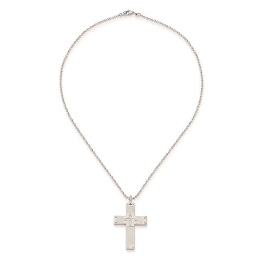 Stainless Steel Multi Finish 57.6x81.5x5mm Cross Pendant on 2.4 mm 24 B