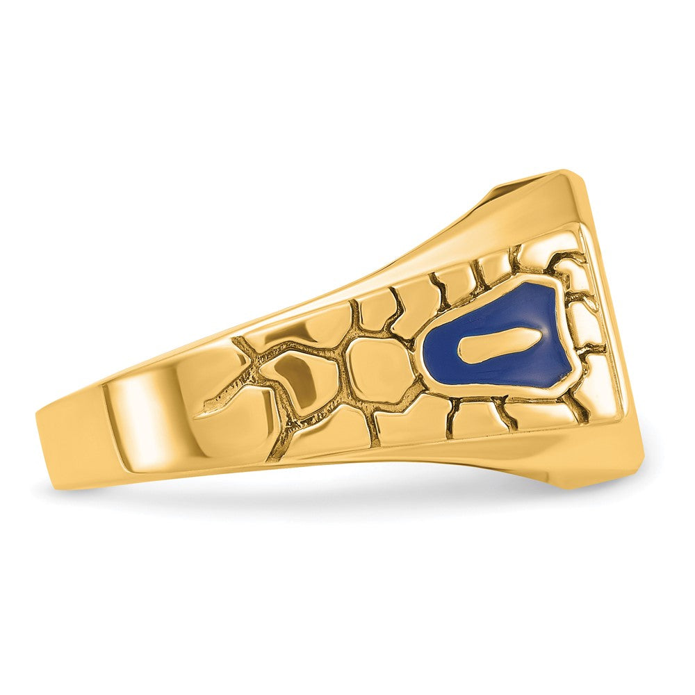 IBGoodman 10k Men's Polished and Textured with Blue Enamel and Lab Created Sapphire Blue Lodge Master Masonic Ring