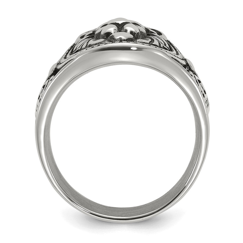 Chisel Stainless Steel Antiqued and Polished Lion Ring Size - 10