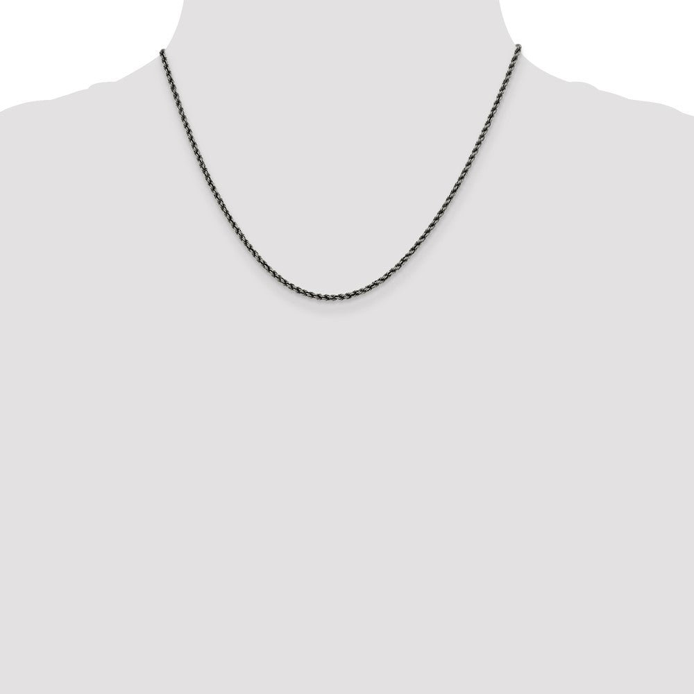 Sterling Silver Ruthenium-plated 2.3mm Rope Chain 18 Inches
