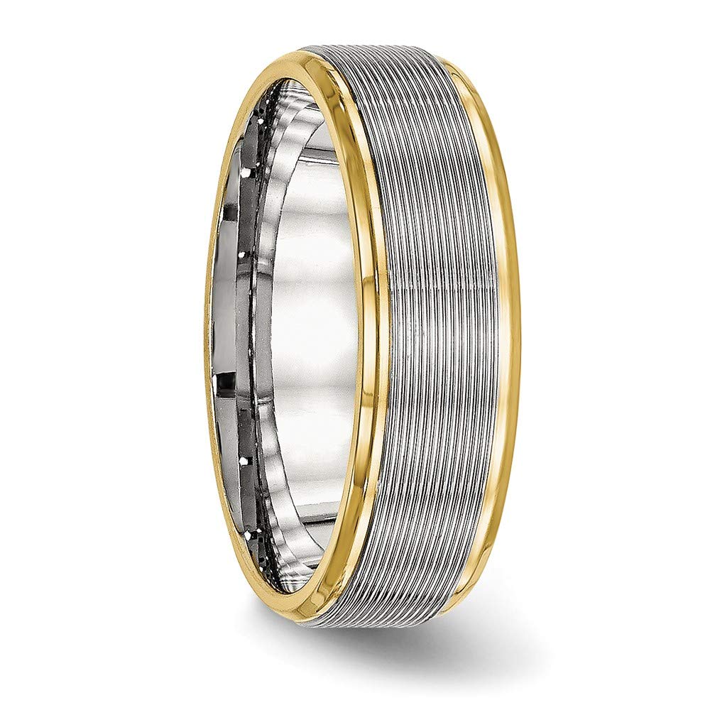 Stainless Steel Polished Yellow IP-plated 6mm Grooved Band Size - 8.5