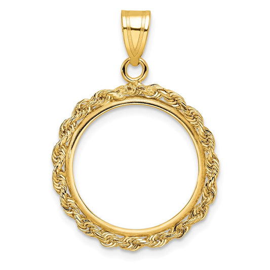 Wideband Distinguished Coin Jewelry 14k Polished Rope 17.8mm Prong Coin Bezel Pendant
