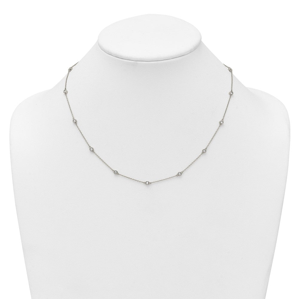 14k White Gold Complete 1/2 carat Bezel-set Diamond and Cable Chain 15-Station 18 inch Necklace