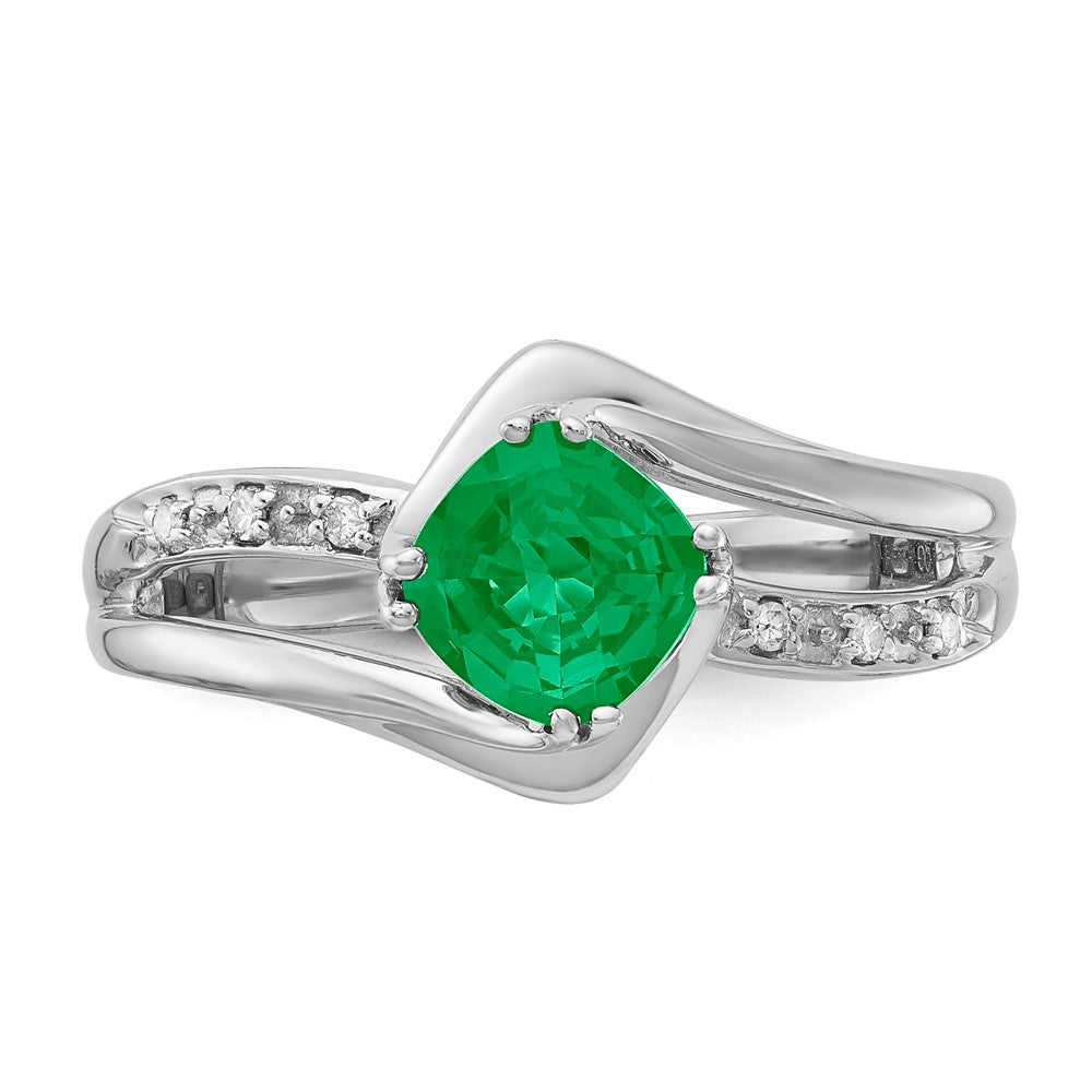 SS 6X6 Created Emerald and Diamond Ring Stone:B Mel:S45