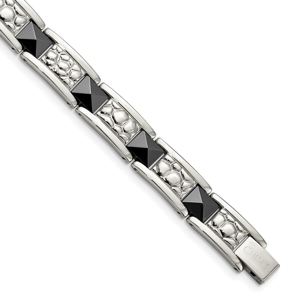 Stainless Steel Polished and Textured Black-plated 8.5in Bracelet 8.5 inches