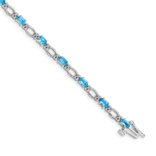 14k White Gold Diamond and Blue Topaz Bracelet 7  inches