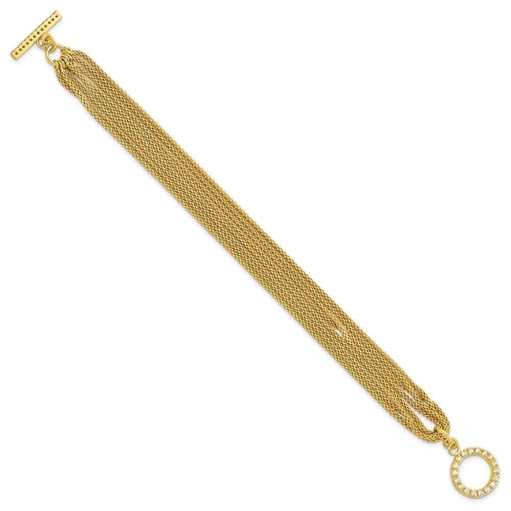 Sterling Silver Gold-tone Multi-strand CZ Toggle Bracelet
