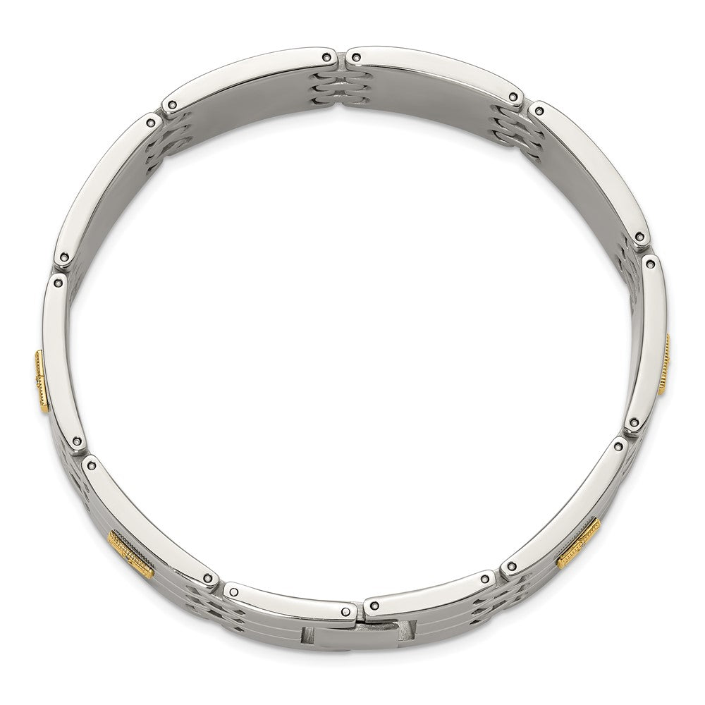 Chisel Stainless Steel Polished with 14K Gold Accent and 1/15ct. Diamond 8.5 inch Link Bracelet 8.5 inches