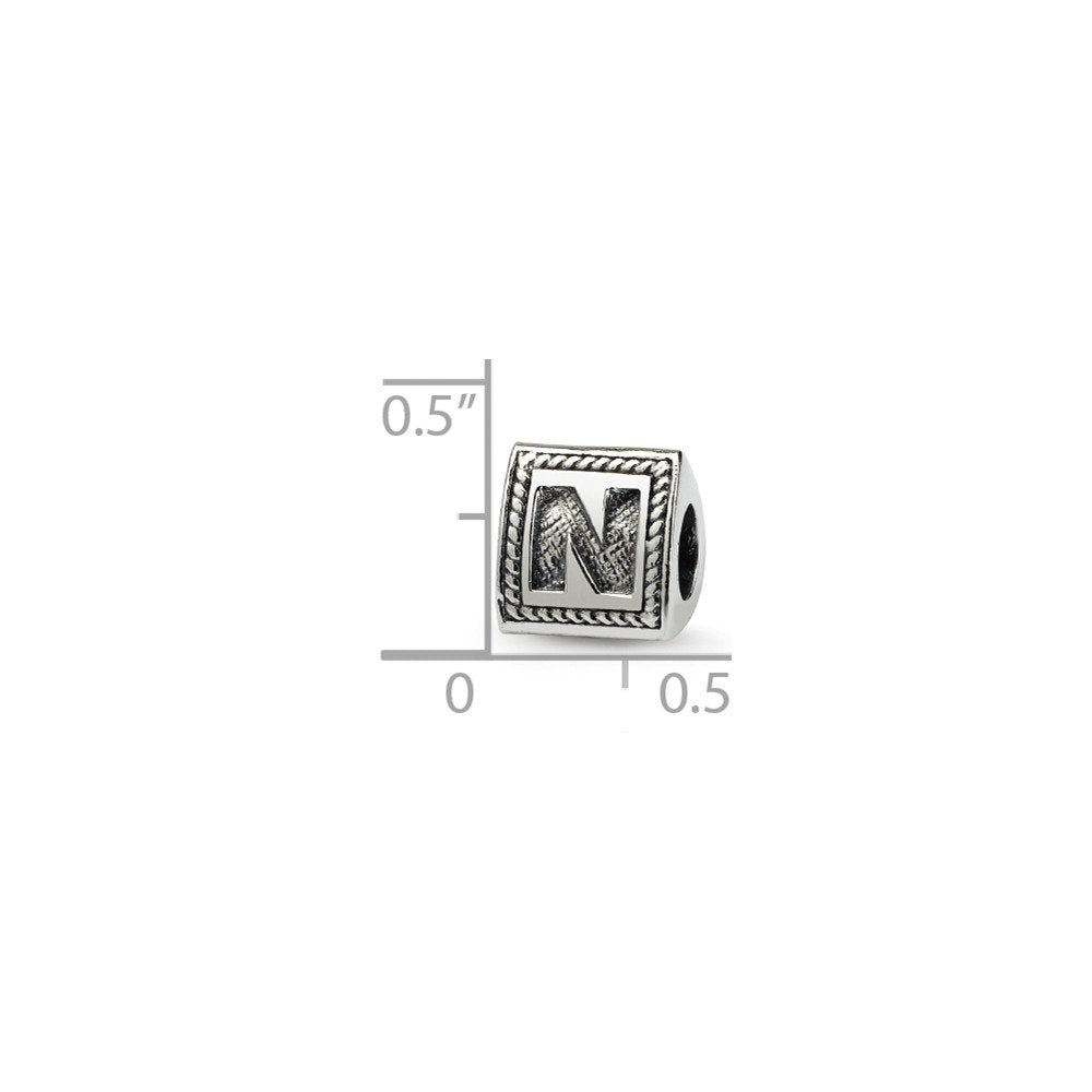 925 Sterling Silver Polished Artisan Oxidized Reflections Letter Name Personalized Monogram Initial N Triangle Block Bea