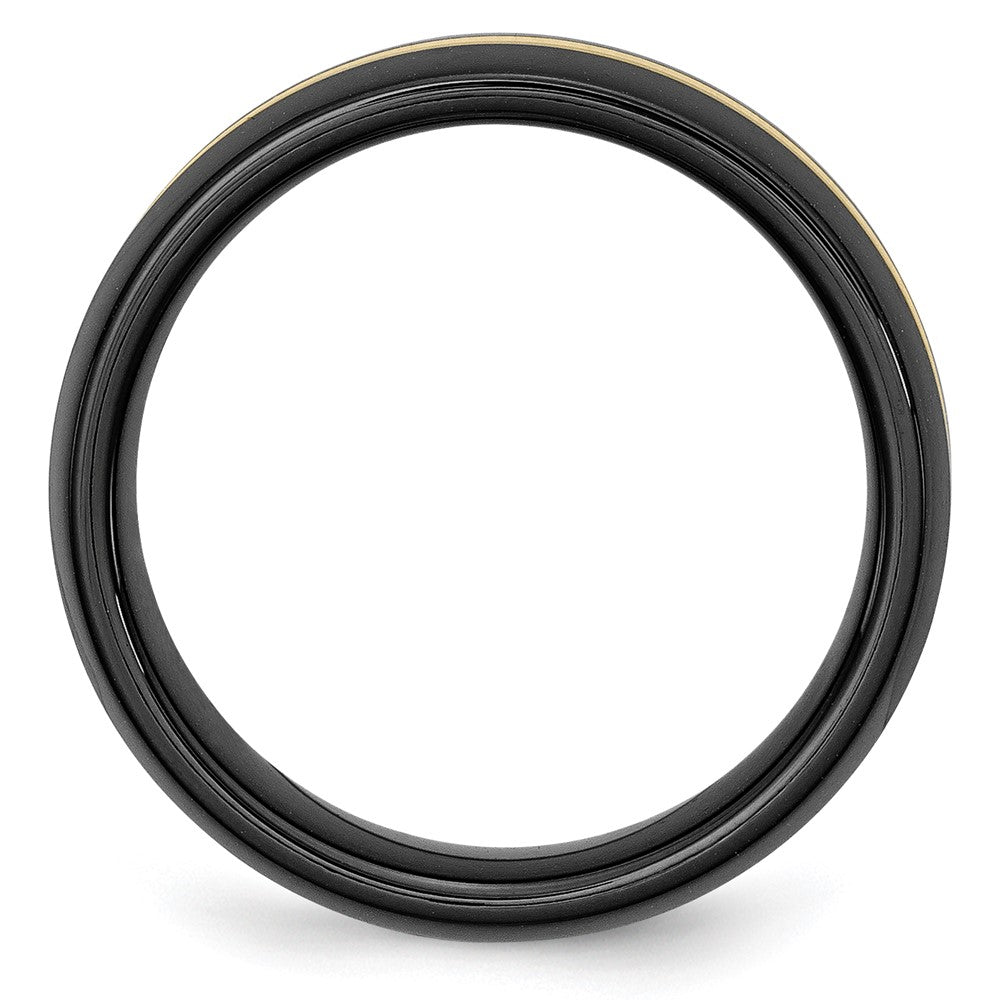Chisel Ceramic Black with 14k Gold Inlay 8mm Polished Band Size - 8.5