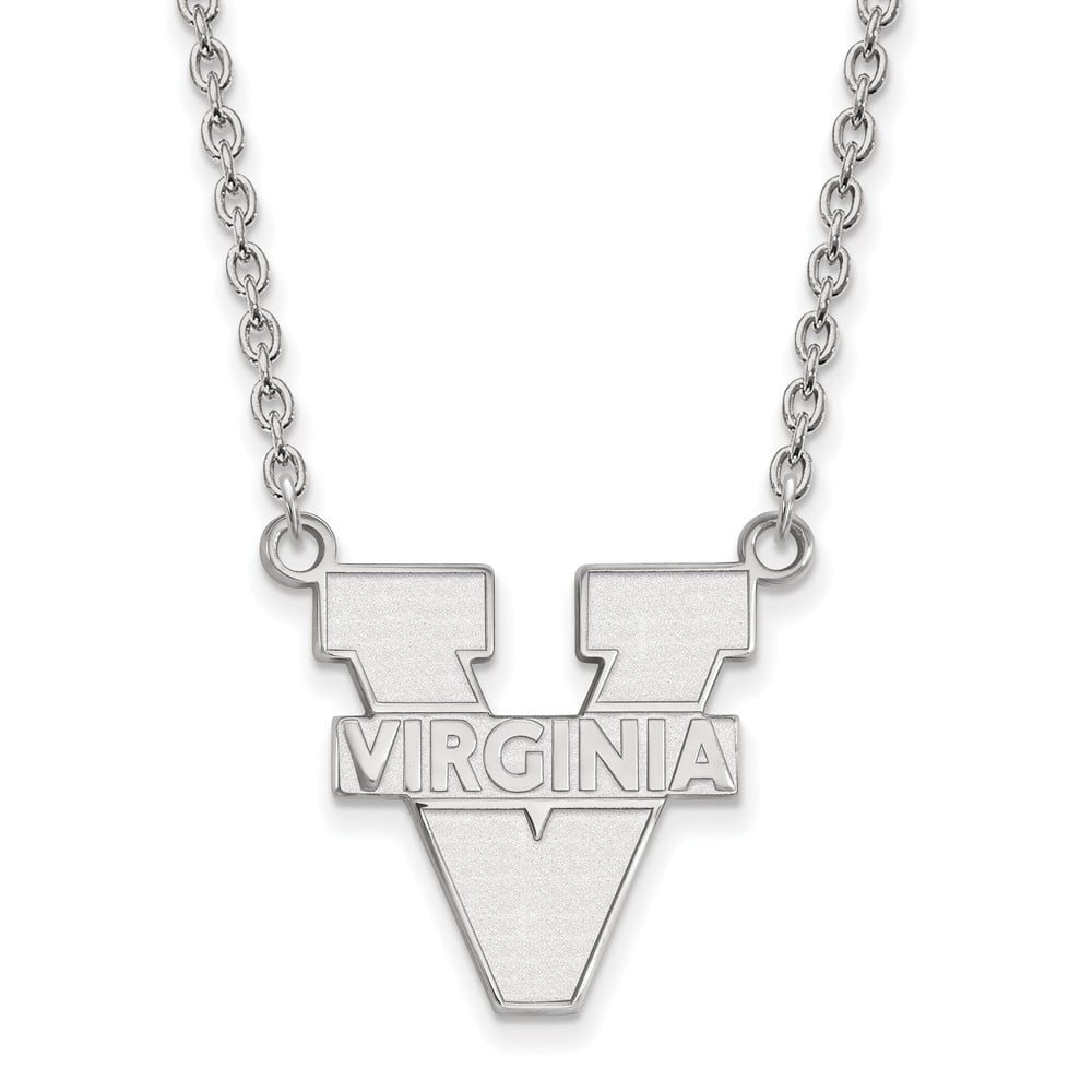 14k White Gold LogoArt University of Virginia Large Pendant 18 inch Necklace Q4W016UVA-18