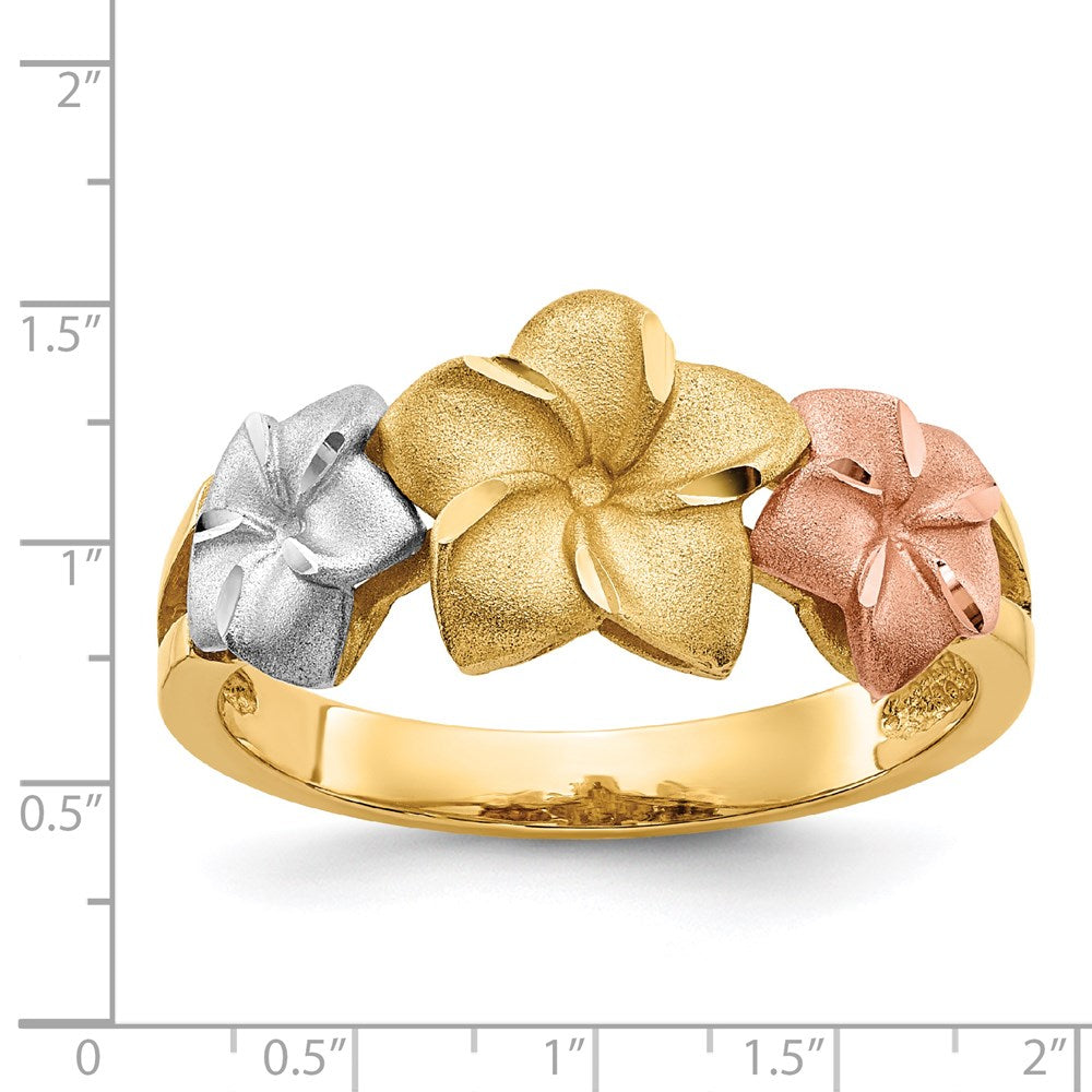 14k Tri-color Plumeria Ring Size 7.5
