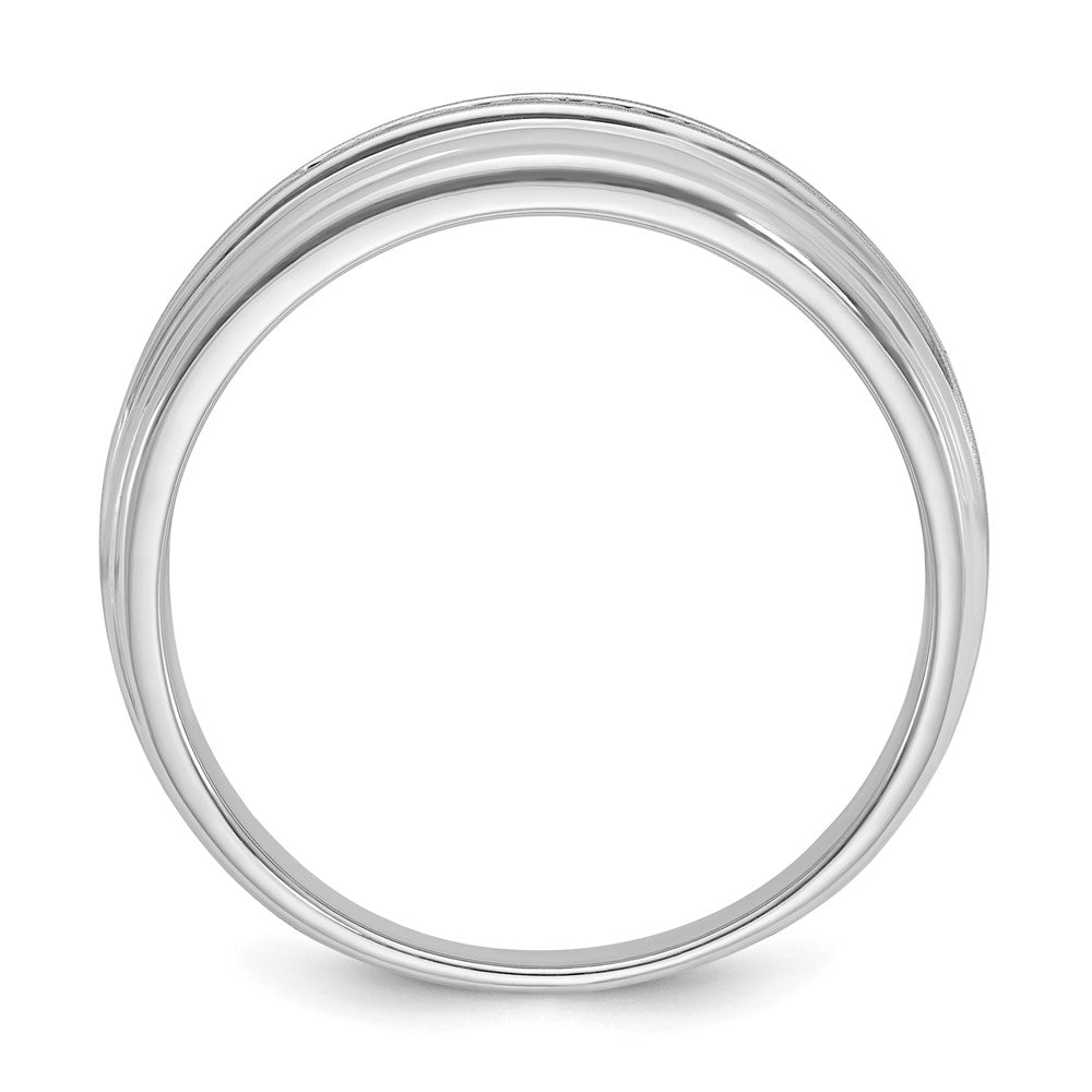 IBGoodman 14k White Gold Men's Polished Satin and Grooved 5-Stone 1/20 Carat AA Quality Diamond Ring