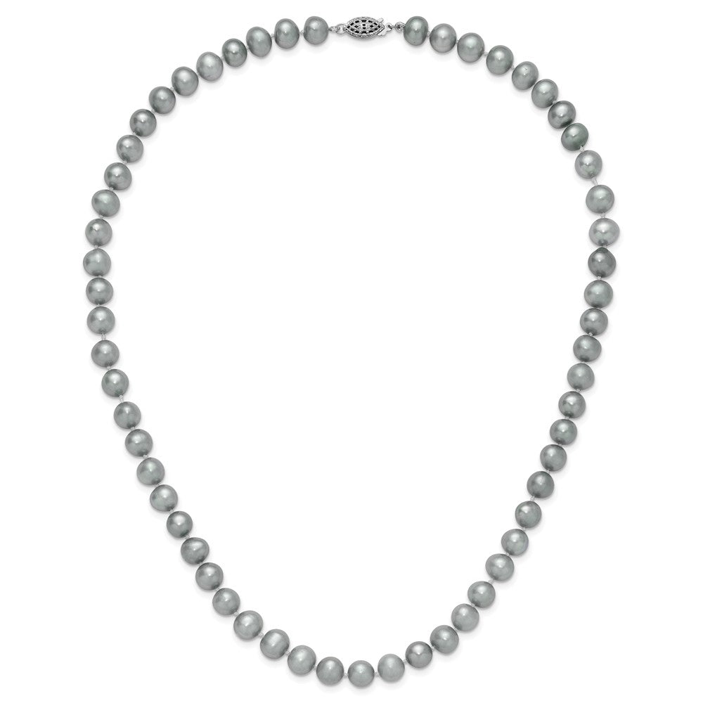 Sterling Silver Rhodium-plated 8-9mm Grey Near-Round Freshwater Cultured Pearl 20 inch Necklace 20 Inches