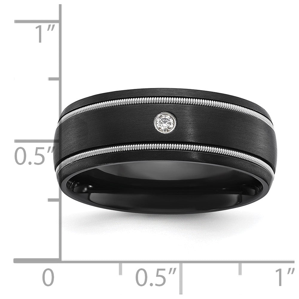 Chisel Black Zirconium Brushed with CZ 8mm Band Size - 10.5