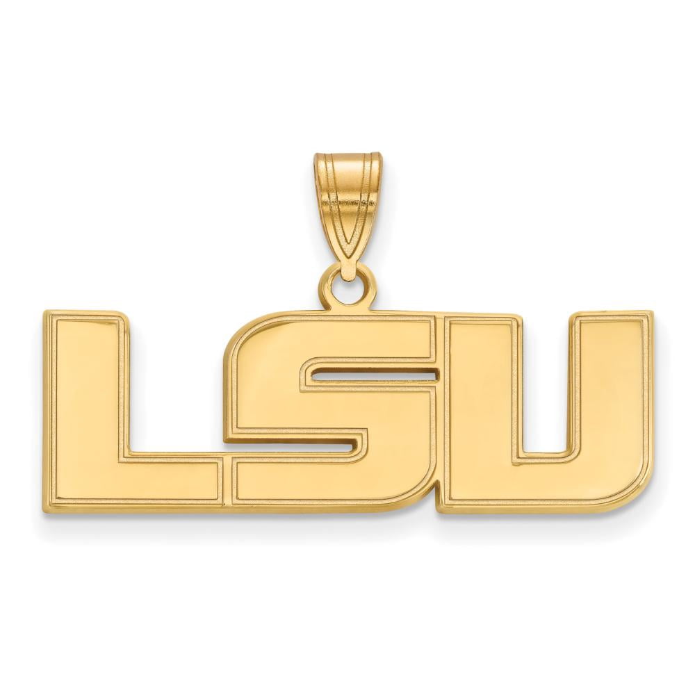 Sterling Silver Gold-plated LogoArt Louisiana State University L-S-U Medium Pendant QGP003LSU