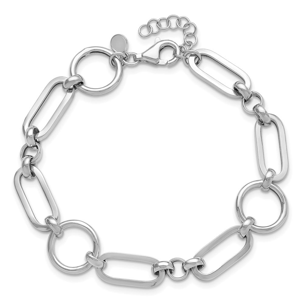 Sterling Silver RH-plated Polished Fancy Link w/ 1in ext. Bracelet