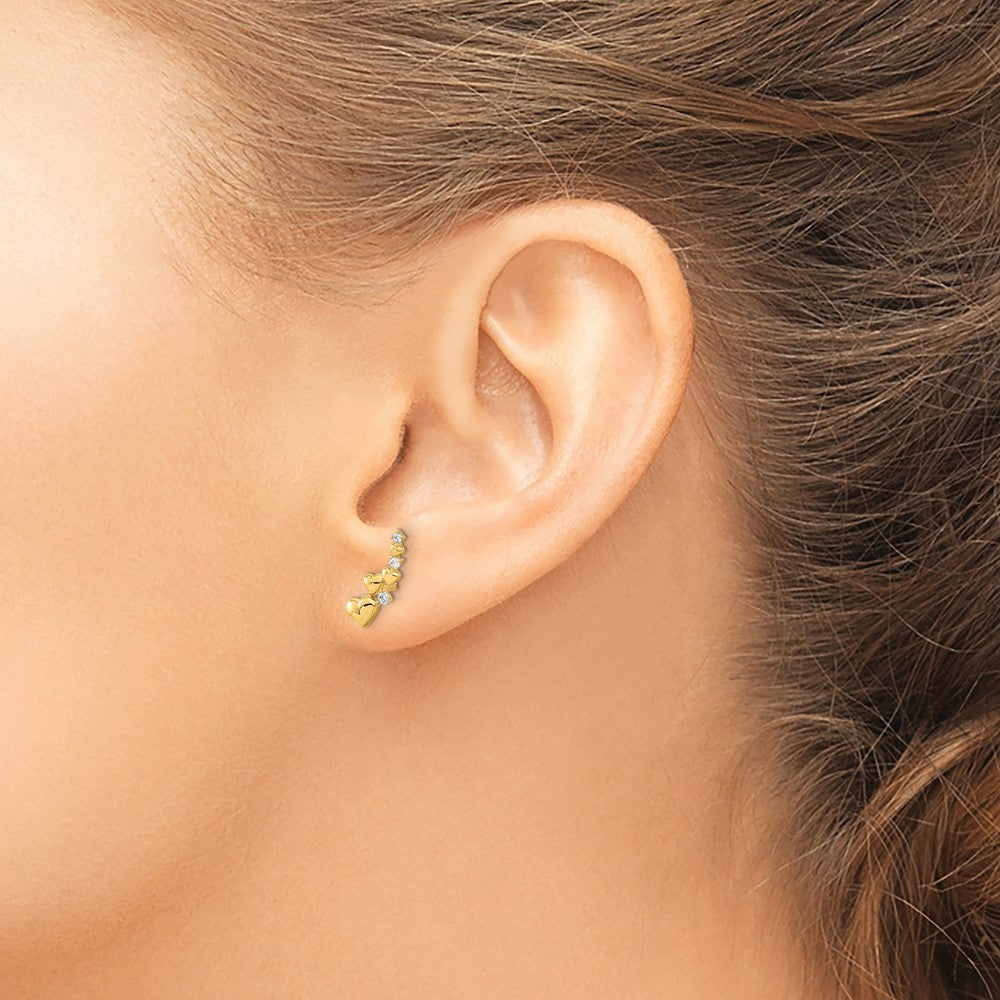 14K Polished Heart CZ Post Earrings