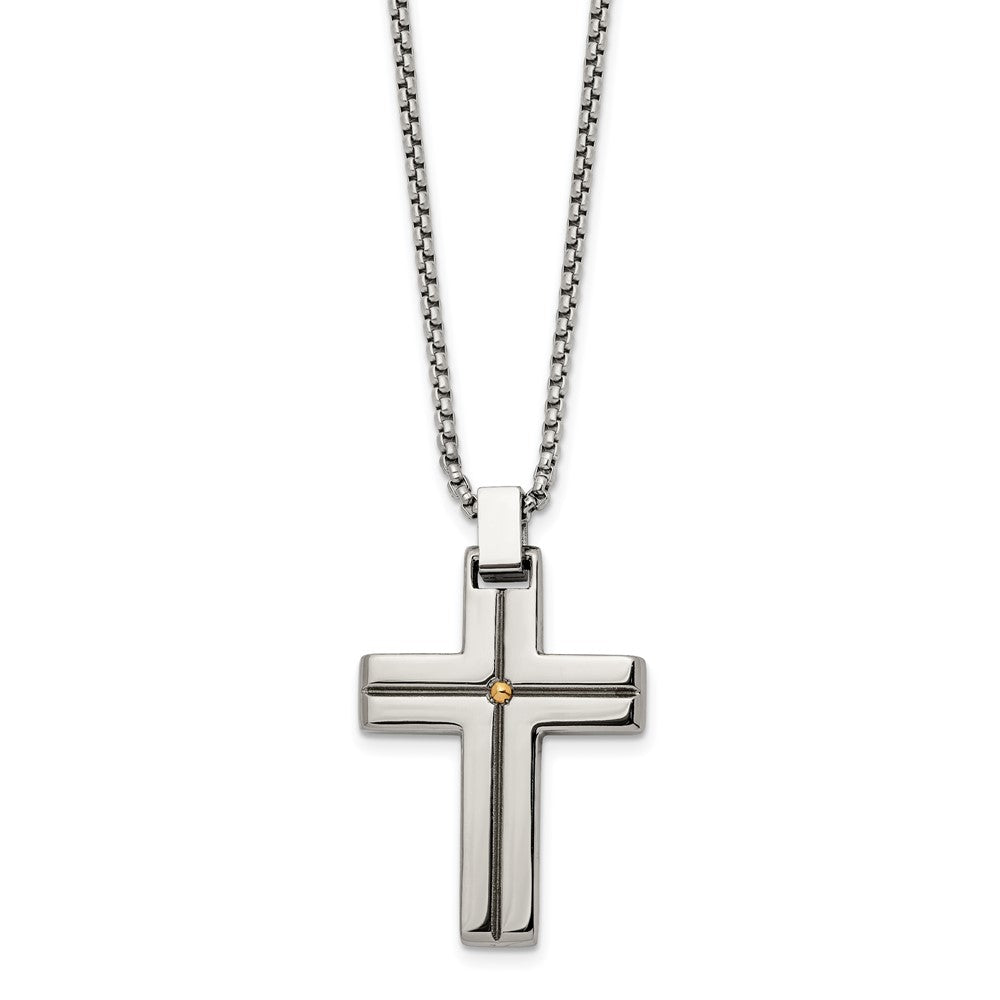 Stainless Steel Polished Yellow IP-plated Cross 19.5in Necklace