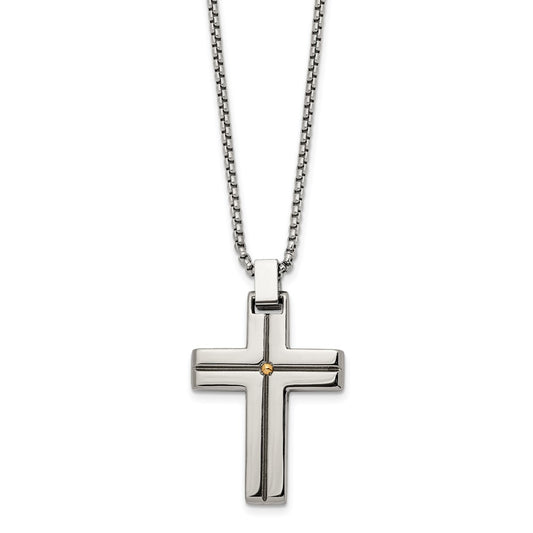 Stainless Steel Polished Yellow IP-plated Cross 19.5in Necklace