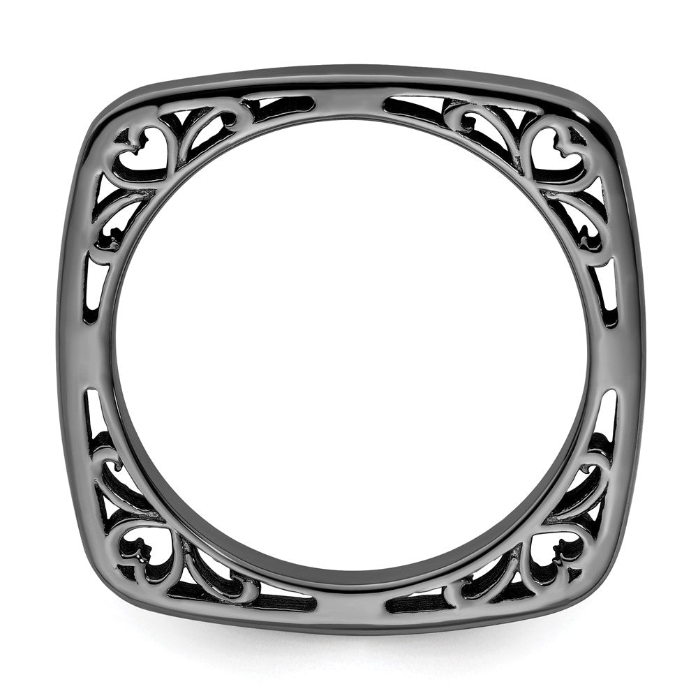 Sterling Silver Stackable Expressions Polished Black-plated Square Ring Size -5