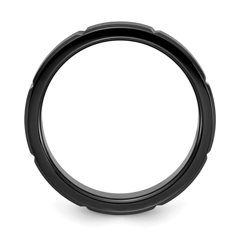 Chisel Stainless Steel Brushed and Polished Black IP-plated Grooved 6mm Band Size - 12