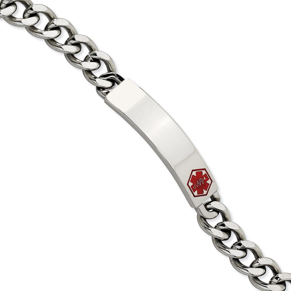 Stainless Steel Polished with Red Enamel 9.5in Medical ID Bracelet 9.5 inches