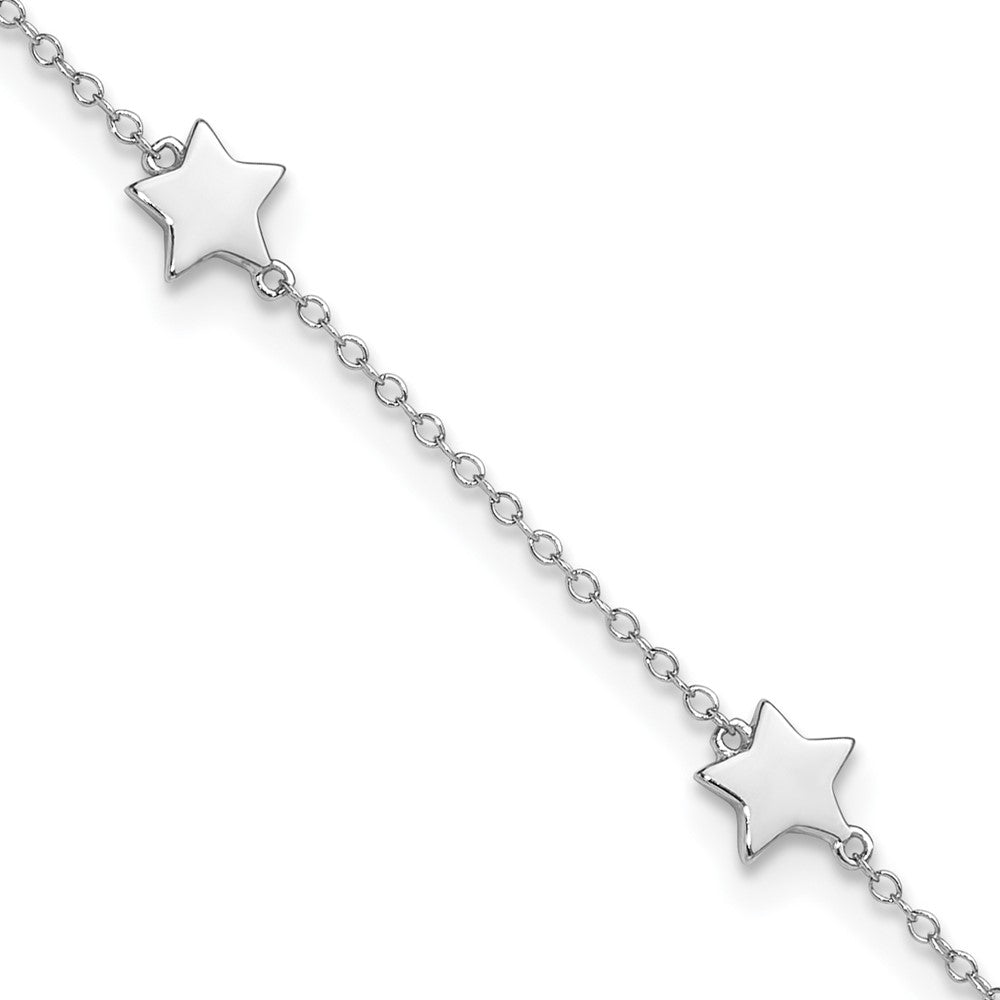 Sterling Silver Rhodium-Plated Stationed Star with 2in Ext. Anklet 8.5 inches