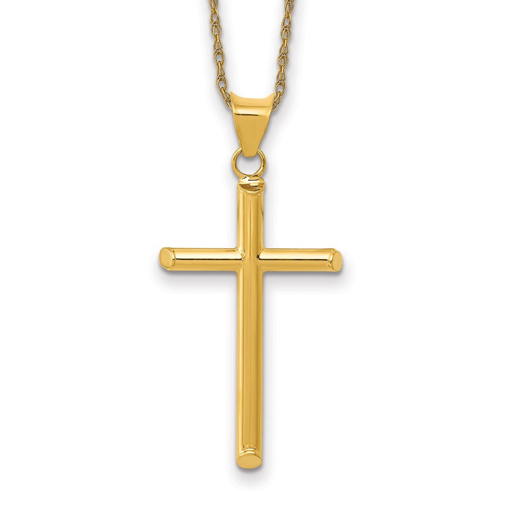 14k 3-D Polished Hollow Cross Necklace