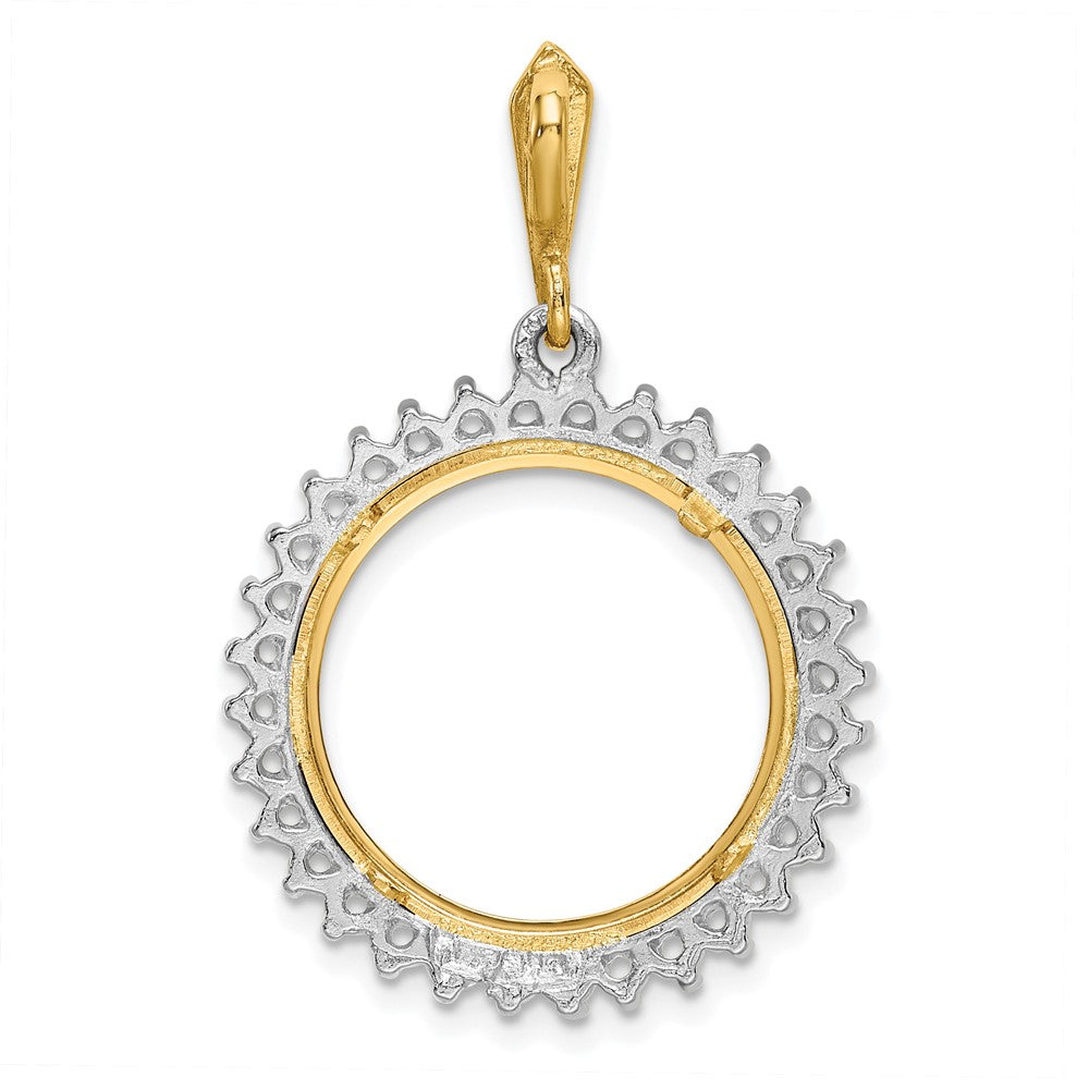 Wideband Distinguished Coin Jewelry 14k Two-tone Polished Diamond Circle 18.0mm Prong Coin Bezel Pendant Mounting
