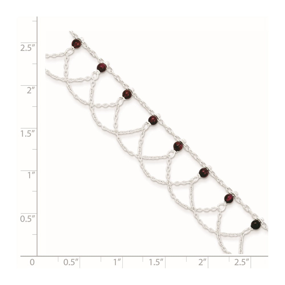 Sterling Silver Rhodolite Garnet Anklet 10 inches