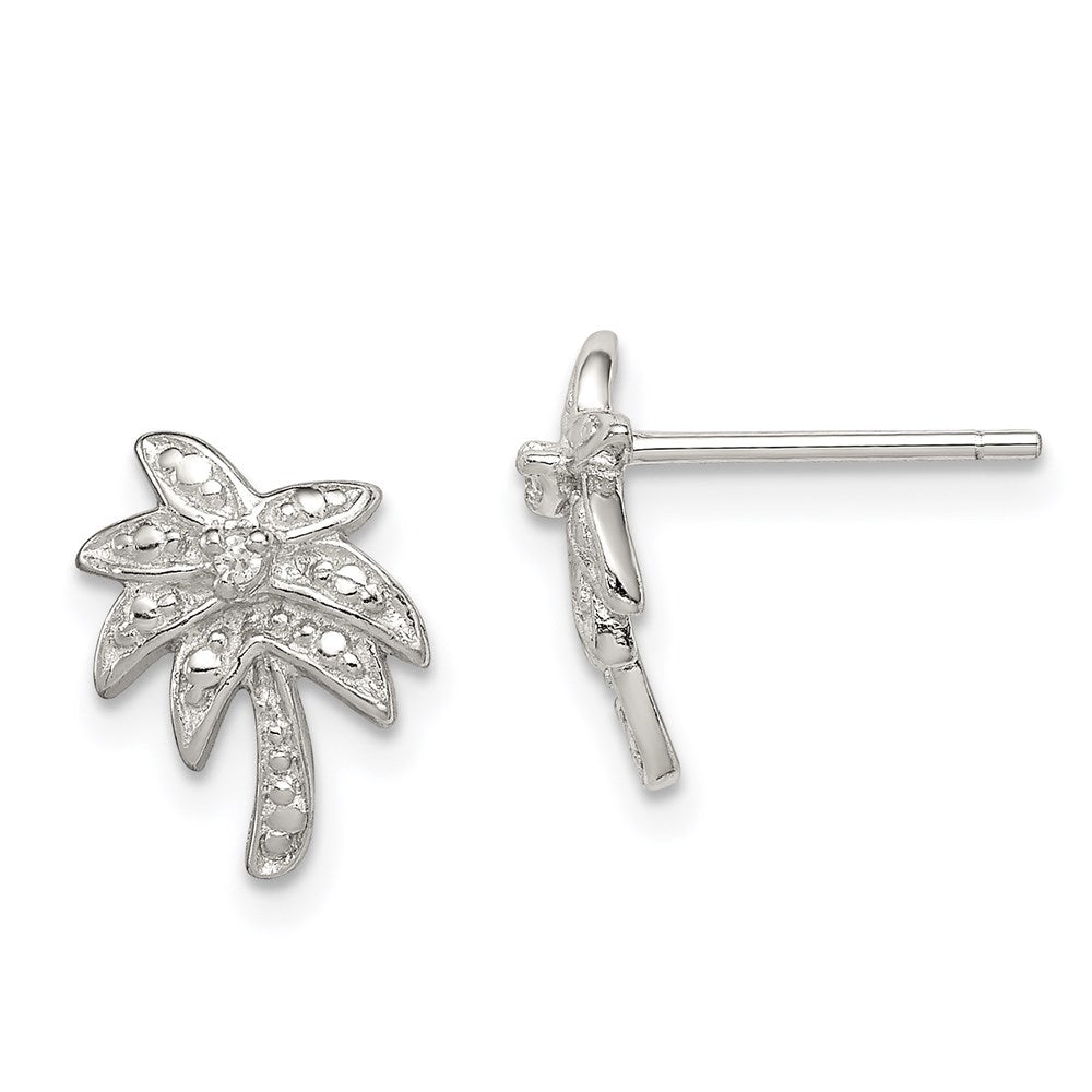 Sterling Silver RH-plated Polished & Textured 5mm CZ Halo Post Earrings