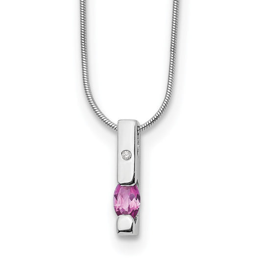 White Ice Sterling Silver Rhodium-plated 18 Inch Diamond and Pink Tourmaline Necklace with 2 Inch Extender 18 Inches