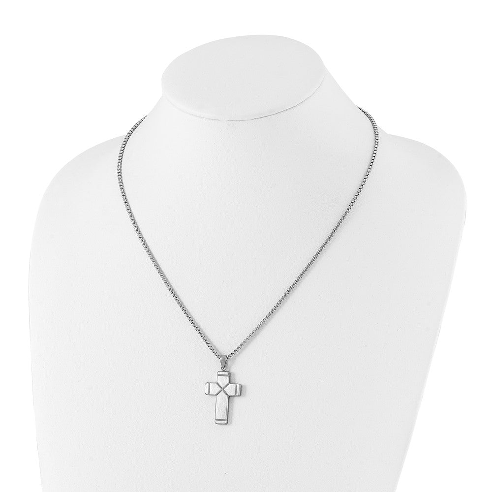 Stainless Steel Brushed and Polished Cross 19.5in Necklace